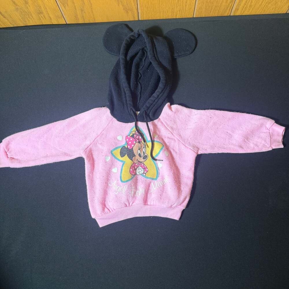 Vintage 1980s Disney Babies Angel Baby Minnie Mouse Ear Hoodie Pink Sweatshirt 9
